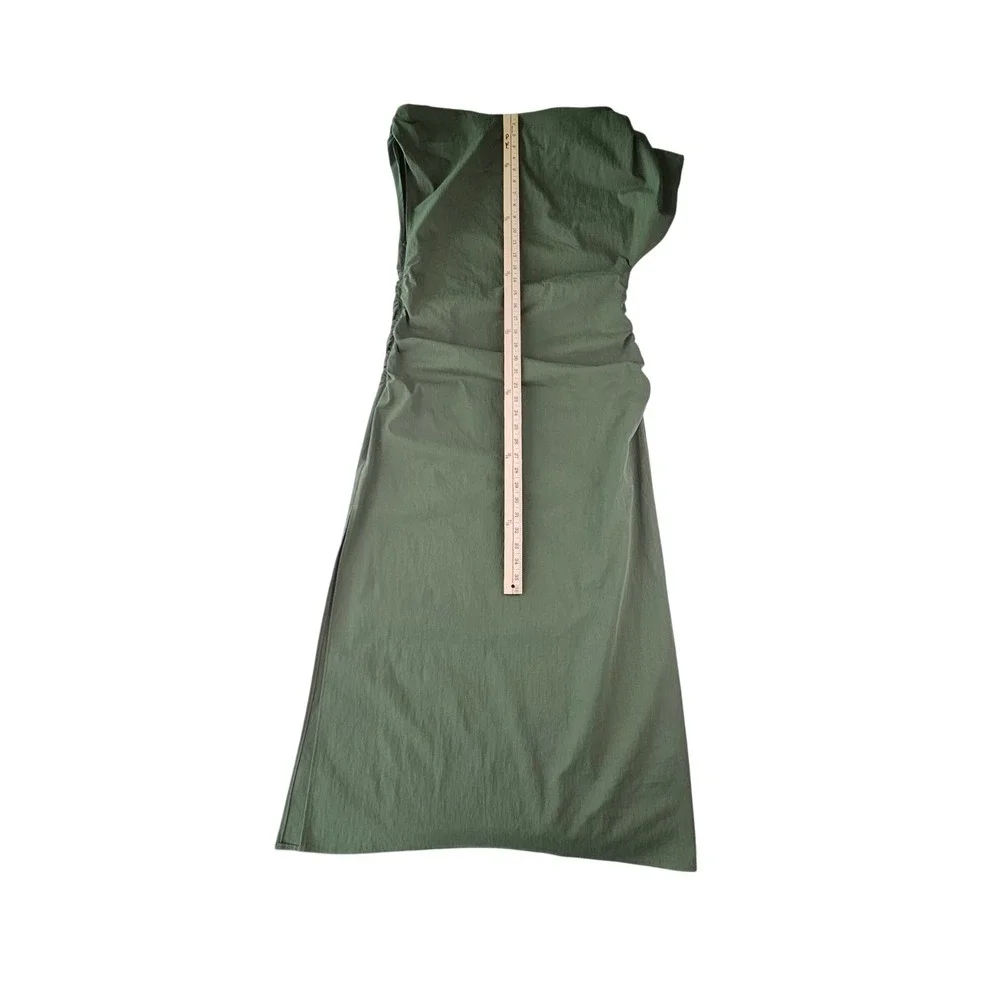 Abercrombie & Fitch Green Asymmetrical Ruched Maxi Dress Olive Large  NWT $110